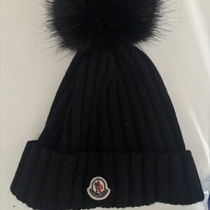Moncler Black Hat with Pom Pom